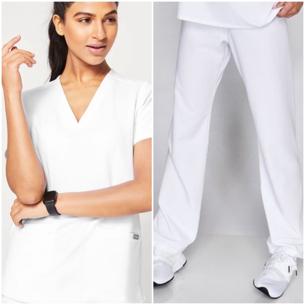 White FIGS Casma Top and Livingston Pants Set